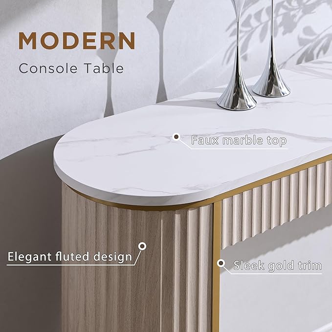 OKD Modern Fluted Console Table, 63" Long Narrow Entryway & Sofa Tables for Hallway, Tall Accent Table Behind Couch for Foyer Living Room, White Alder