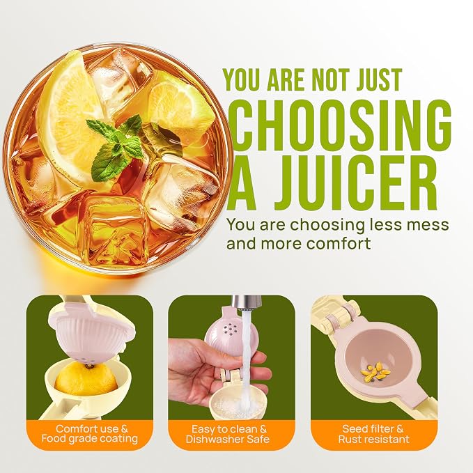 Zulay Kitchen Metal 2-in-1 Lemon Squeezer - Sturdy Max Extraction Hand Juicer Lemon Squeezer Gets Every Last Drop - Easy to Clean Manual Citrus Juicer Easy-Use Lemon Juicer Squeezer - Cream/Lavender