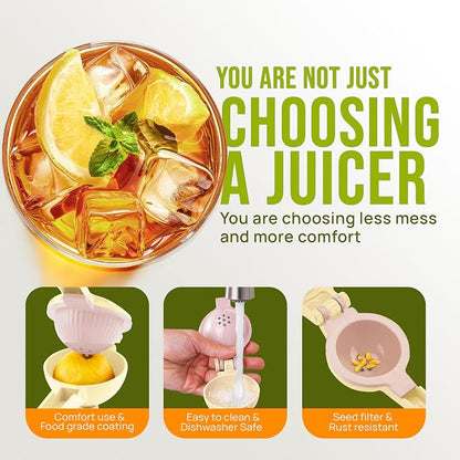 Zulay Kitchen Metal 2-in-1 Lemon Squeezer - Sturdy Max Extraction Hand Juicer Lemon Squeezer Gets Every Last Drop - Easy to Clean Manual Citrus Juicer Easy-Use Lemon Juicer Squeezer - Cream/Lavender