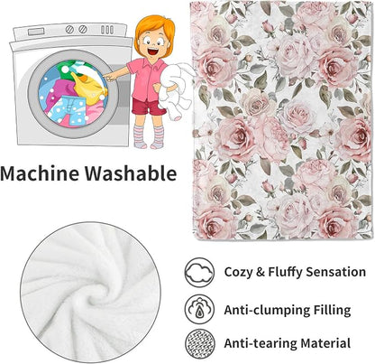 Floral Blanket,Vintage Pink Rose Throw Blankets,Birthday Gifts for Women & Flower Lovers,Lightweight Soft Fleece,for Picnic Sofa Couch Bed Room Travel,Modern Romantic Decor,60x80in