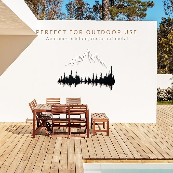 Wita Home Mountain and Forest Metal Wall Art, Wall Mounted Mountain Home Decor, Pine Trees Wall Art for Living Room, Bedroom or Office, Large Outdoor Wall Decor, Nature Christmas Decor (White, 24x16 inches)