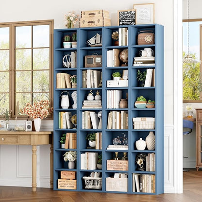 FOTOSOK 8-Tier Media Tower Rack, 11.6 X 9.3 X 70.9 Inches CD DVD Slim Storage Cabinet with Adjustable Shelves, Tall Narrow Bookcase Display Bookshelf for Home Office, Blue