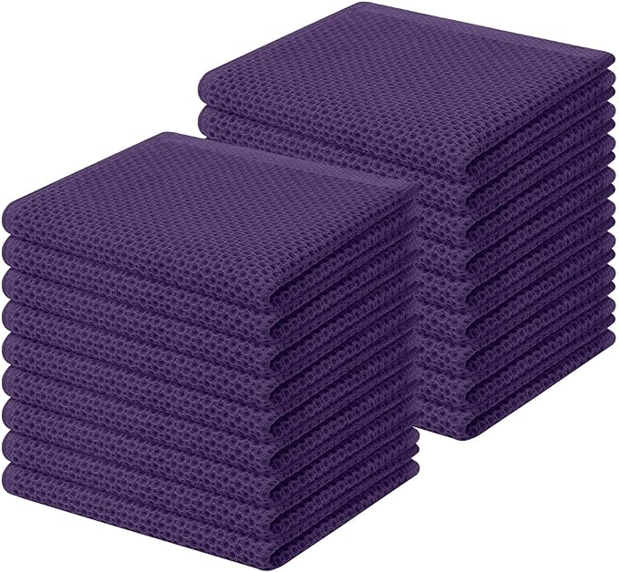Homaxy 100% Cotton Waffle Weave Kitchen Dish Cloths, Ultra Soft Absorbent Quick Drying Dish Towels, 12 x 12 Inches, 18-Pack, Eggplant