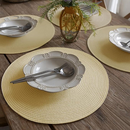 FunWheat Round Braided Placemats Set of 6 Table Mats for Dining Tables Woven Washable Non-Slip Place mats 15 inch(Beige, 6pcs)