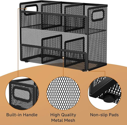 2 Tier Tea Bag Organizer, Mesh Tea Bag Holder with Handle, Teabag Holder, Tea Station Organizer for Countertop, Pantry, Kitchen, Cabinet -Black