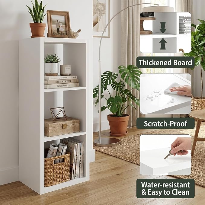 WannabeMyself【2026 Wooden Thick Frame】 3 Cube Storage Organizer with Anti-Tipping Kits, Reversible Open Back Book Shelf,Bookcase for Living Room,Bedroom,Entrance Hall,Office,11.6×36.3×13.1,White