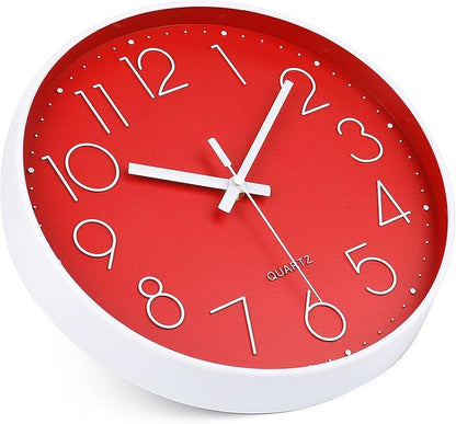 jomparis Red Wall Clock 12 Inch Silent Non-Ticking Battery Operated Quality Quartz Round Wall Clock Modern Decor Clock for Home Bedroom