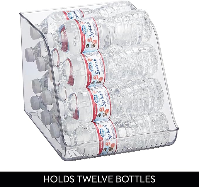 iDesign Plastic Water Bottle Organizer for Fridge, Clear Bottle Holder for Kitchen and Pantry, 4-Pack