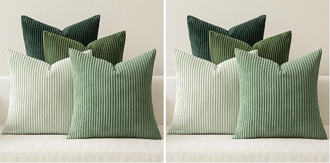 MIULEE Boho Farmhouse Sage Green Throw Pillow Covers 18x18 Inch Set of 4 Mordern Nordic Cushion Covers Soft Corduroy Spring Home Decor for Couch Bed Sofa Living Room Forest Green (Pack of 2)