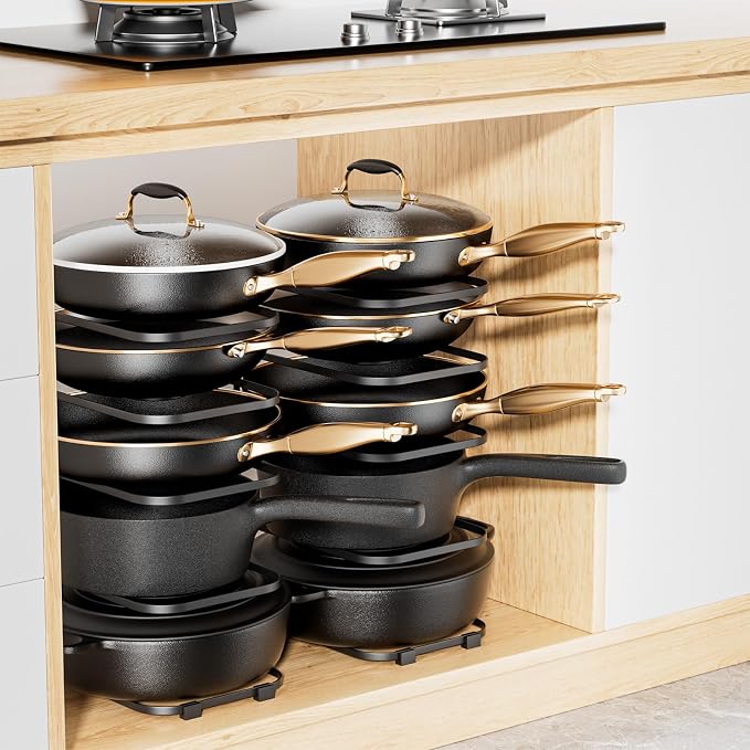 ORDORA 2 Pack Pots and Pans Organizer under Cabinet 13.58" Tall, 5-Tier Pan Organizers inside Cabinet, Space Saving Kitchen Storage Pot Rack for Baking Pan Cast Iron Skillets Cookware - No Assembly