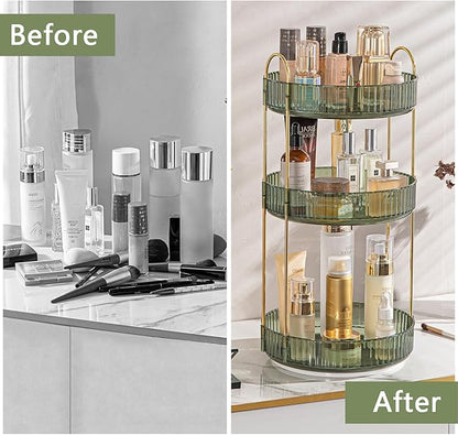 Rotating Makeup Organizer for Vanity, High-Capacity Skincare Clear Make Up Storage Perfume Organizers Cosmetic Dresser Organizer Countertop 360 Spinning (Green, 3 Tier)
