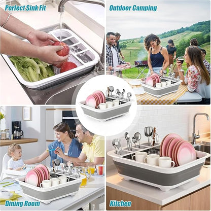4 Pack Collapsible Dish Drying Rack Portable Dish Rack for Kitchen RV Campers Travel Trailer - Space Saving Kitchen Storage Tray, Send Goods from Local Warehouse