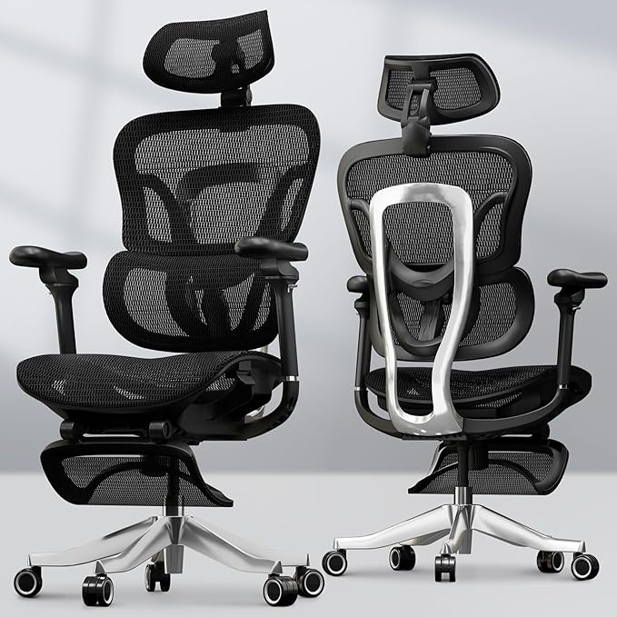 FLEXISPOT ErgoX Max Ergonomic Office Chair with footrest Black - Aluminum Alloy Frame & Base, 661 lb Capacity, 5D Armrests, 4D Adaptive Lumbar & 4D Headrest