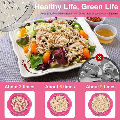 SURETIVIAN Chicken Shredder Tool Twist Large Chicken Breast Shredder with Brush&Fork, Visible Meat Shredder Machine, Anti-Slip Strip, Ergonomic Handle, BPA Free, Pork Beef Chicken(Hot Pink)