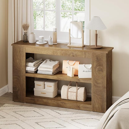 LITTLE TREE 55-Inch Console Table, 3-Tier Narrow Sofa Table for Entryway, Behind Couch, Farmhouse Entryway Table for Living Room, Hallway Table, Brown