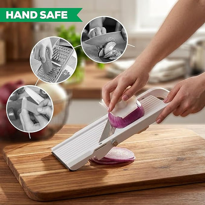 Benriner Mandoline Super Slicer, with 4 Japanese Stainless Steel Blades, BPA Free, 14.5 x 5.25-Inches, Official US Version with Authentic Retail Packaging
