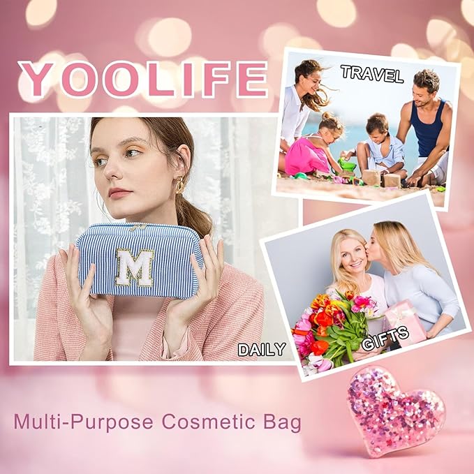 YOOLIFE Gifts for Women Teen Girls Kids - Initial Makeup Bag Cosmetic Bag Toiletry Pouch, Personalized Birthday Gifts for Women Girls Mom Daughter Sister Friends, Black M