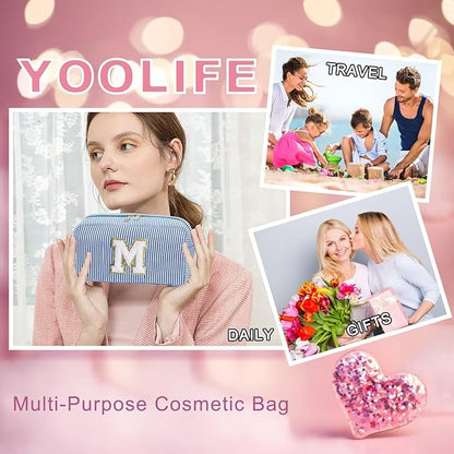 YOOLIFE Gifts for Women Teen Girls Kids - Initial Makeup Bag Cosmetic Case Toiletry Pouch, Birthday Gifts for Women Friends Sister Teacher, Black K