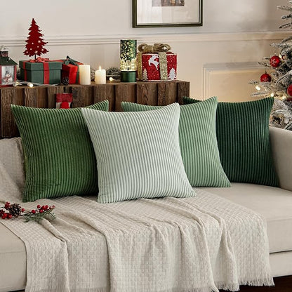 MIULEE Boho Farmhouse Sage Green Throw Pillow Covers 18x18 Inch Set of 4 Mordern Nordic Cushion Covers Soft Corduroy Spring Home Decor for Couch Bed Sofa Living Room Forest Green (Pack of 2)
