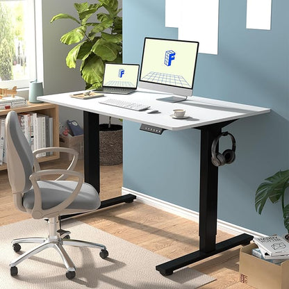 FLEXISPOT EN1 One-Piece Standing Desk with 1-Inch Thick Desktop, 48"x24" Electric Height Adjustable Desk for Home Office & Multi-Device Workstations, White