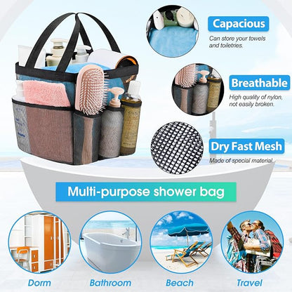 Attmu Mesh Shower Caddy Portable for College Dorm Room Camping Essentials, Shower Caddy Dorm with 9-Pockets, Large Capacity Hanging Basket Bathroom Bag for Toiletry, Swimming, Gym, Camp, Beach