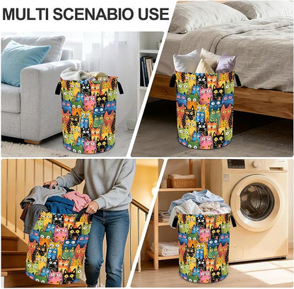 Colorful Cat Laundry Basket Waterproof Laundry Hamper Foldable Laundry Bag with Handles for Bedroom, Bathroom, Office, Clothes Storage