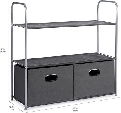 Amazon Basics Closet Storage Organizer with Fabric Bins, Drawers and 3 Shelves, Grey, 32.7" x 12.2" x 31"