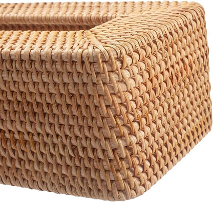 Rattan Tissue Box Cover Natural Woven Facial Napkin Holder Rectangular 10 x 6.1 x 4.1 Inch (Natural)