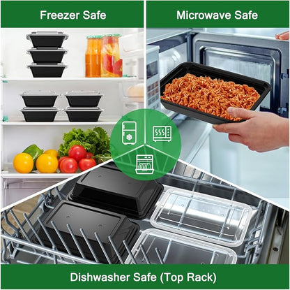 Dealusy 50 Pack (100-Piece) 32 oz Meal Prep Containers Reusable with Lids, Sturdy Leakproof & Food Safe, Microwave, Freezer, Dishwasher Safe Prep Containers, To Go Take Out Plastic Food Storage