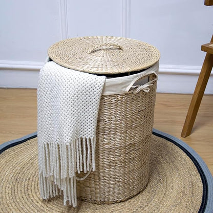 Handmade Wicker Laundry Basket with Lid,Hand-woven Laundry Hamper with Removable Liner,Large Laundry Basket with Ample Laundry Space