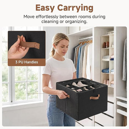 StorageWorks Shoe Organizer for Closet, Foldable Shoe Storage Box with Adjustable Dividers, Closet Shoe Organizer for Sneakers, Heels, Flats, Shoe Storage Bin Holds Up to 16-32 Pairs, Black