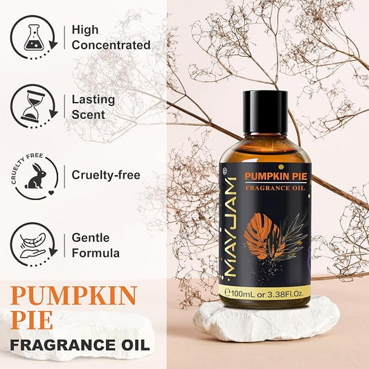 Pumpkin Pie Fragrance Oil Essential Oil, MAYJAM 3.38FL.OZ Pumpkin Pie Oil for Diffusers for Home, Long Lasting Scented Oils for Soap Candle Making - 100ML