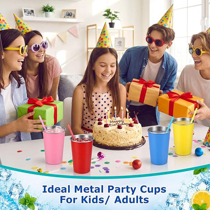 Mimorou 4 Pack Stainless Steel Pint Cups Metal Cups Unbreakable Drinking Water Tumblers Stackable Tumbler for Adults Bar Home Restaurant Travel Picnic Camping Outdoor (Mixed Colors,16 oz)