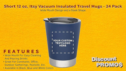 Personalized 12 oz. Itsy Vacuum Insulated Travel Mugs - 24 Pack - Custom Text, Logo - Blue