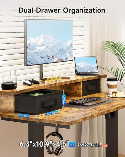BIZUM Standing Desk with 2 Drawers Computer Desk-Stand up Desk Home Office Gaming Memory Desks C-Clamp Mount Compatible, 48x24 Inch Rustic Brown