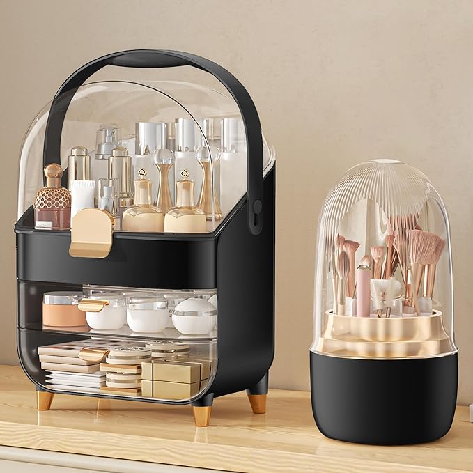 Makeup Organizer, Skincare Holder Bathroom Counter Organizer, Storage Box Cosmetic Display Cases, Teen Girl Gifts Trendy Stuff Make up Organizers for Vanity, Countertop (black)
