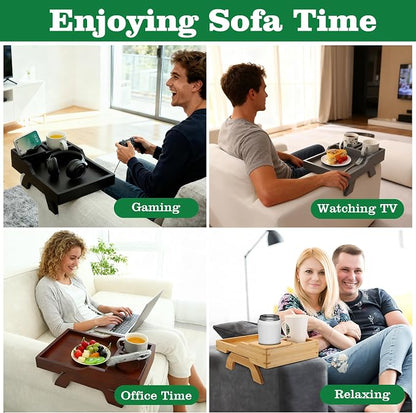 GHKINMAL Couch Cup Holder Tray, 15.4"x9.9" Large 4 in 1 Couch Arm Tray with 360°Rotated Phone Holder, Non-Slip Clip on Side Table for Drinks/Remote/Snacks, Ideal Gift for Husband, Wife, Parents