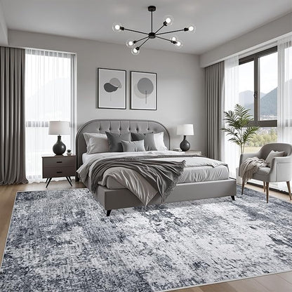 6x6 Area Rug Living Room Rug: Washable Modern Abstract Soft Thin Rug Indoor Floor No Slip Stain Resistant Carpet for Bedroom Dining Room Farmhouse Nursery Home Office - Grey