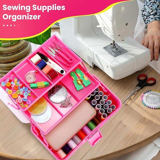 SMMYMGF 3-Layer Tackle Box Organizer, Storage Tool Box,Art & Crafts Case,Sewing Supplies Organizer,Fishing Tackle(pink)