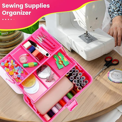 SMMYMGF 3-Layer Tackle Box Organizer, Storage Tool Box,Art & Crafts Case,Sewing Supplies Organizer,Fishing Tackle(pink)