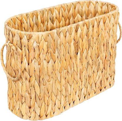 Large Toilet Paper Storage Basket, Wicker Toilet Paper Holder Basket for Bathroom, Natural Water Hyacinth Narrow Basket, Slim Toilet Paper Basket for 6 Mega Rolls, Magazines & Towels