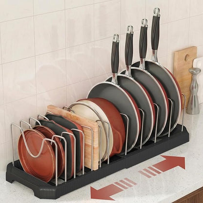 Pots and Pans Organizer for under Cabinet, Pan Pot Organizers inside Cabinet, Expandable Organizer with 12 Adjustable Dividers for Cookie Sheets, Cutting Boards, Pot Lids, Cookware - Pan Rack, Black
