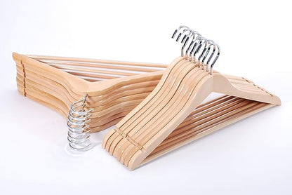 TOPIA Premium Wooden Hangers with Extra Thick Hook and Non Slip Pants Bar, Luxury Suit Hangers for Closet with Notches for Shirts - 16 Pack - CT01N