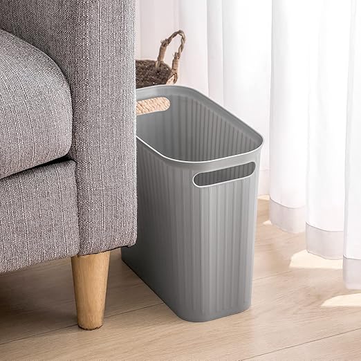 rejomiik Small Trash Can, 3.5 Gallon Garbage Can, Slim Waste Basket, Plastic Trash Bin Container with Handles for Bathroom, Bedroom, Home, Office, Dorm Room, Kitchen, Rectangular, Gray, 1 - Pack