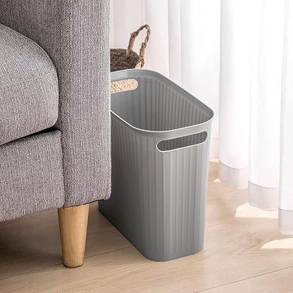 rejomiik Small Trash Can, 3.5 Gallon Garbage Can, Slim Waste Basket, Plastic Trash Bin Container with Handles for Bathroom, Bedroom, Home, Office, Dorm Room, Kitchen, Rectangular, Gray, 1 - Pack