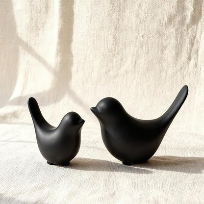 WhimWove 2 Pcs Ceramic Small Bird Figurines Modern Animal Statues for Home 、Room Decor and Bedroom Decor and Bookshelf Display (Black)