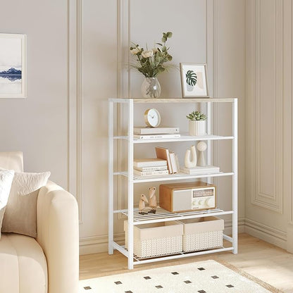 Yusong Shoe Rack Organizer, 5 Tier Industrial Shoe Storage Shelf, Narrow Sturdy Metal Shoe Shelves for Closet Entryway, White