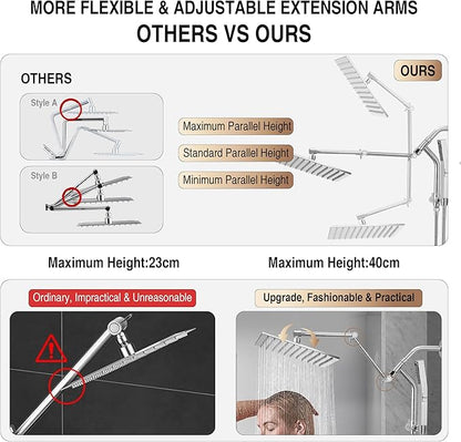 All Metal 10 Inch Rain Shower Head with Handheld Built-in Power Wash Mode, High Pressure Waterfall Rainfall Square Shower Heads with 16" Adjustable Extension Arm, Dual Showerhead(Chrome)