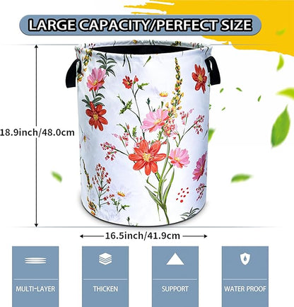 NUTAINLA Beautiful Flowers Laundry Basket Pink Red Floral Foldable Oxford Cloth Funny Tote Bag Laundry Hamper Clothes Storage Bucket Toy Organizer For Bathroom/Laundry Storage/Bedroom 18.9x16.5 Inch