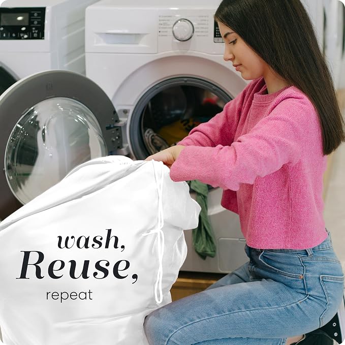 Handy Laundry Heavy Duty Laundry Bag – 22 x 32 in Durable Polyester, Extra Large, Machine Washable, Strong Drawstring Closure, Laundry Essentials for Travel, Dorm, Storage, White